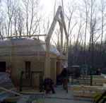 Thumbnail image of 70 ton crane lifting wooden beams