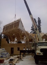 Thumbnail image of lifting roof section. All roof sections were put up in one day